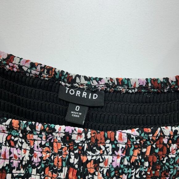 Torrid Black Flower Floral Tea Length Smocked Bodice A-Line Dress Size 0 Large - Picture 8 of 9